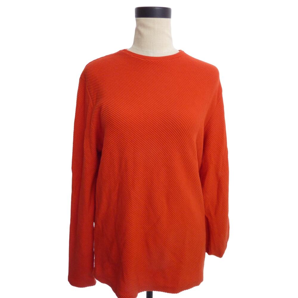 Zara Orange Diagonal Ribbed Textured Long Sleeve Top Sweater Shirt